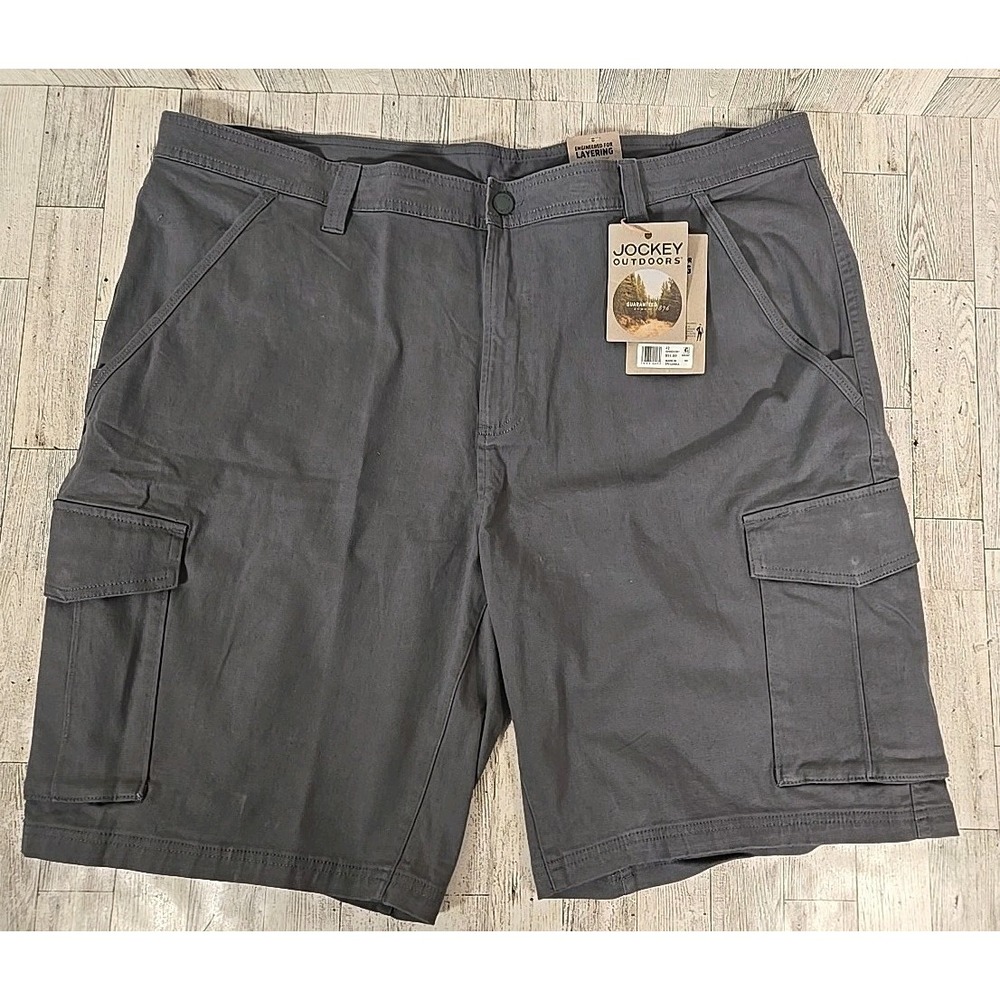 Jockey Rugged Cargo Shorts 42 Gray Turbodry Waistband 4-Way Stretch Pen Pocket